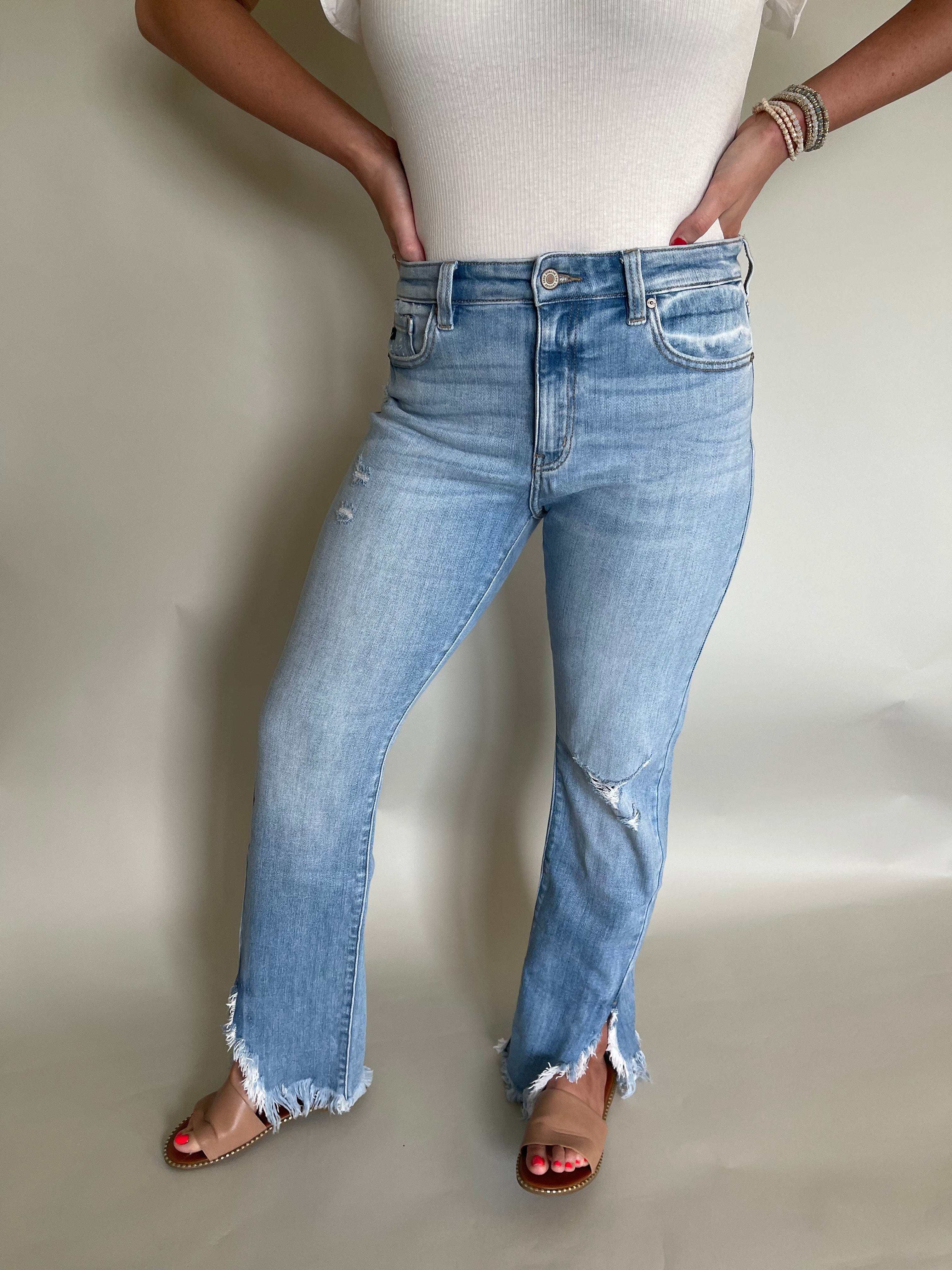 Yes I Kan Can Light Wash Frayed Denim Jeans – Made Mac