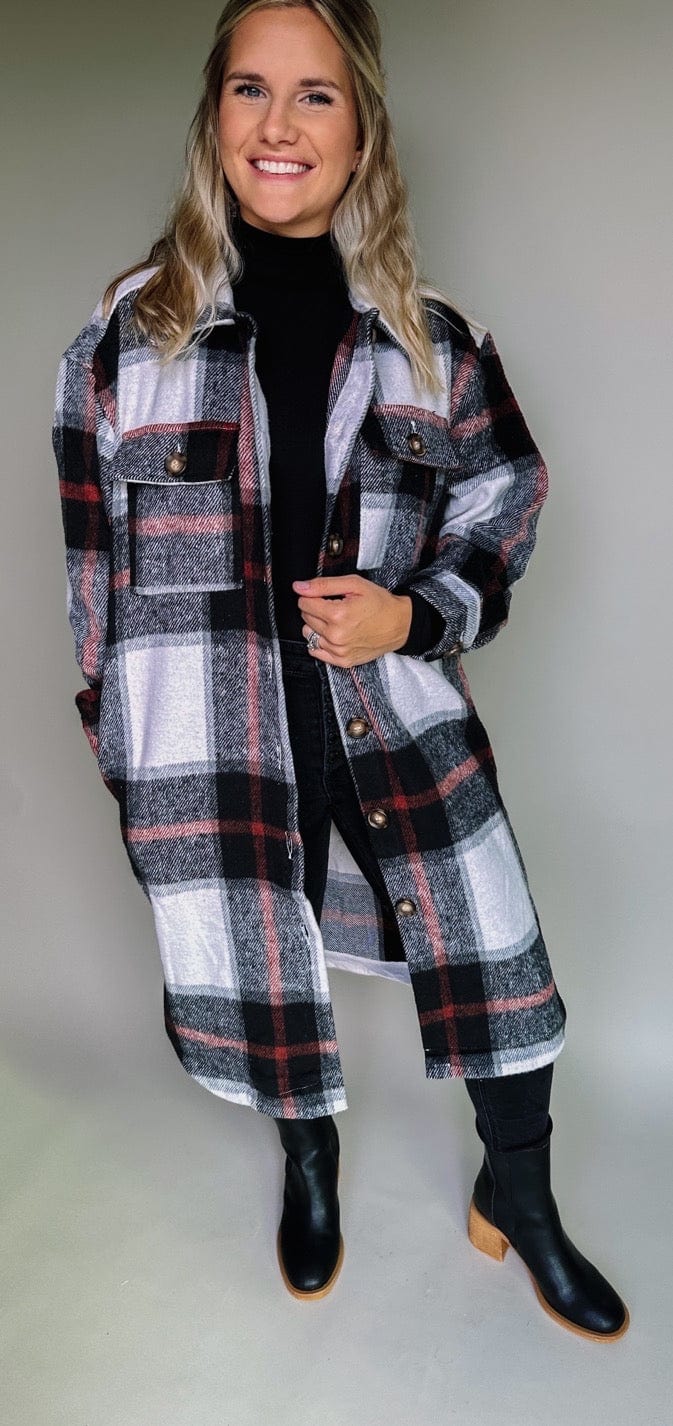 The Rory Brushed Flannel Button Long Shacket