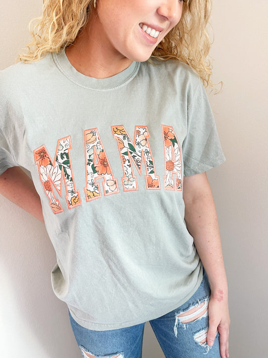 MAMA Floral Embroidered T-Shirt (Comfort Colors)