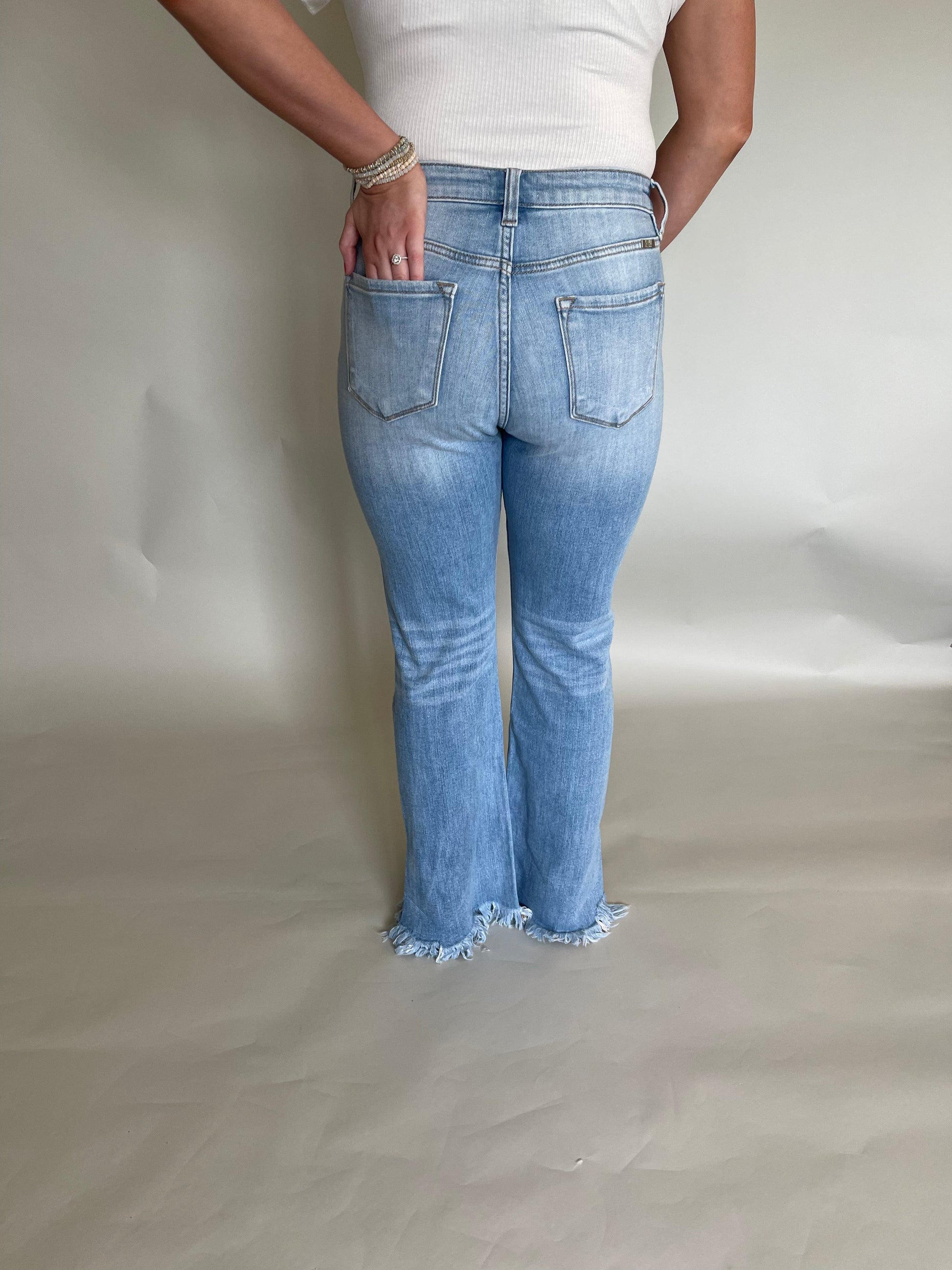 Yes I Kan Can Light Wash Frayed Denim Jeans – Made Mac